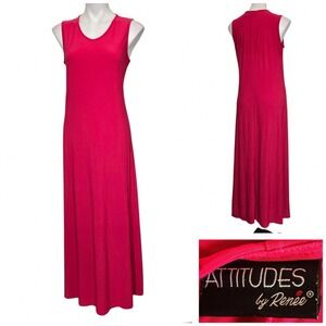 Attitudes by Renee Pink Sleeveless Maxi Dress Size M Round Neck Jersey Knit
